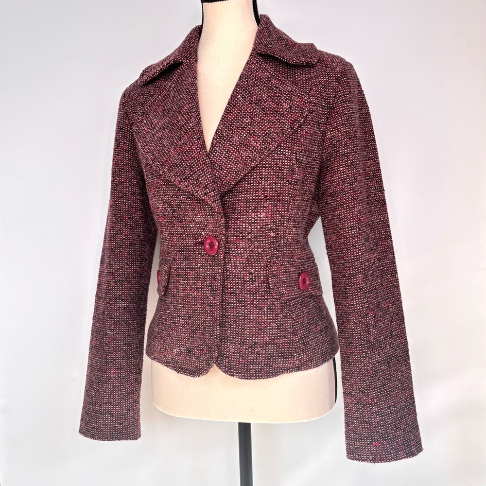 Vintage Italian Wool Plum Mauve Tweed Cropped Y2K Academia Office Blazer 4-6‎